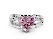 Solitaire Engagement Ring Setting for Fancy Pink Heart-Shaped Center with Pave and Plain Crossover Band and Prong Head in Platinum