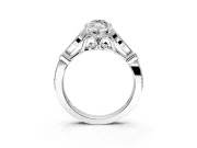 Solitaire Engagement Ring Setting for Marquise Center with Marquise and Bezel Accents and Prong Head in Sterling Silver