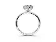 Hidden Halo Engagement Ring Setting for Heart-Shaped Center with Thin Round-Wire Band and Prong Head in Sterling Silver