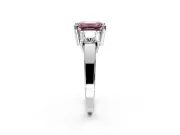 3 Stone Engagement Ring Setting for Fancy Pink Emerald Cut Center with Matching Side Accents and Prong Head in Platinum