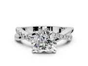 Solitaire Engagement Ring Setting for Heart-Shaped Center with Half-Pave Crossover Band and Prong Head in White Gold