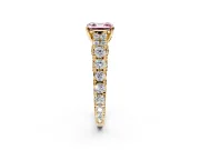 Solitaire Engagement Ring Setting for Fancy Pink Asscher Cut Center with Pave Cathedral Shoulders and Prong Head in Yellow Gold