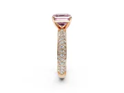 Solitaire Engagement Ring Setting for Fancy Pink Asscher Cut Center with Domed Multi-Row Pave Band and Prong Head in Rose Gold
