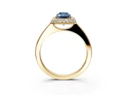 Halo Engagement Ring Setting for Fancy Blue Radiant Cut Center with Plain Tapered Band and Prong Head in Yellow Gold