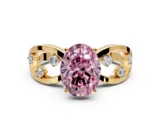 Solitaire Engagement Ring Setting for Fancy Pink Oval Center with Criss-Cross Accent Band and Prong Head in Yellow Gold