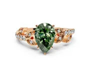 Leaf Motif Engagement Ring Setting for Fancy Green Pear-Shaped Center with Pave Band and Prong Head in Rose Gold