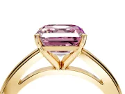 Solitaire Engagement Ring Setting for Fancy Pink Asscher Cut Center with Flat-Sided Plain Band and Prong Head in Yellow Gold