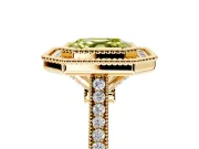 Halo Engagement Ring Setting for Fancy Yellow Asscher Cut Center with Milgrain Frame, Pave Band and Prong Head in Yellow Gold