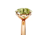 Low-Set Solitaire Engagement Ring Setting for Fancy Yellow Round Cut Center with Thin Plain Band and Prong Head in Rose Gold