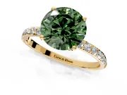 Solitaire Engagement Ring Setting for Fancy Green Round Cut Center with Fine Pave Accents and Prong Head in Yellow Gold