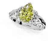 Solitaire Engagement Ring Setting for Fancy Yellow Pear-Shaped Center with Filigree Accent Basket and Prong Head in Platinum
