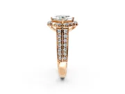 Large Accent Halo Engagement Ring Setting for Princess Cut Center with Pave Split Shank and Prong Head in Rose Gold