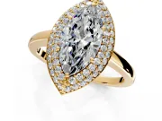 Halo Engagement Ring Setting for Marquise Center with Plain Tapered Band and Prong Head in Yellow Gold