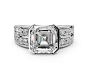Bezel Engagement Ring Setting for Asscher Cut Center with Wide Channel-Set Band and Bezel Head in Platinum