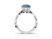 Solitaire Engagement Ring Setting for Fancy Blue Round Cut Center with Accented Twist Band and Leaf Prong Head in Sterling Silver
