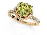 Halo Engagement Ring Setting for Fancy Yellow Heart-Shaped Center with Openwork Halo, Pave Band and Prong Head in Yellow Gold