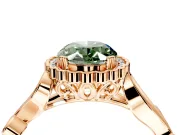 Halo Engagement Ring Setting for Fancy Green Oval Center with Leaf Motif Split Shank and Prong Head in Rose Gold