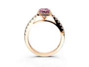Halo Engagement Ring Setting for Fancy Pink Radiant Cut Center with Full Pave Band and Prong Head in Rose Gold