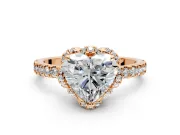 Halo Engagement Ring Setting for Heart-Shaped Center with Openwork Halo, Pave Band and Prong Head in Rose Gold