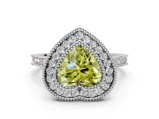 Halo Engagement Ring Setting for Fancy Yellow Heart-Shaped Center with Milgrain Frame, Pave Band and Prong Head in Platinum