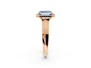 Halo Engagement Ring Setting for Fancy Blue Asscher Cut Center with Knife Ridge Cathedral Band and Prong Head in Rose Gold