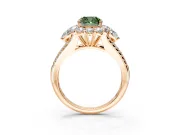 Halo Engagement Ring Setting for Fancy Green Cushion Cut Center with Two-Strand Split Shank and Prong Head in Rose Gold