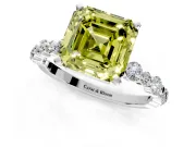 Solitaire Engagement Ring Setting for Fancy Yellow Asscher Cut Center with Alternating Size Accents and Prong Head in Platinum
