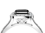 Halo Engagement Ring Setting for Fancy Black Asscher Cut Center with Pave Accents, Heart Basket and Prong Head in Sterling Silver
