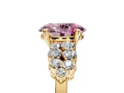 Cluster Engagement Ring Setting for Fancy Pink Oval Center with 2-Row Shoulder Clusters and Prong Head in Yellow Gold