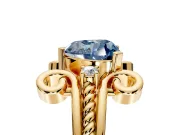 Solitaire Engagement Ring Setting for Fancy Blue Heart-Shaped Center with Twisted Band and Scroll Prong Head in Yellow Gold