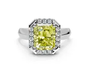 Halo Engagement Ring Setting for Fancy Yellow Radiant Cut Center with Square Band and Prong Head in Platinum