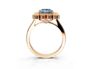 Cluster Halo Engagement Ring Setting for Fancy Blue Princess Cut Center with Milgrain Bezel Accents and Prong Head in Rose Gold