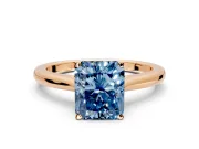 Solitaire Engagement Ring Setting for Fancy Blue Radiant Cut Center with Narrow Cathedral Band and Prong Head in Rose Gold