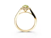 Halo Engagement Ring Setting for Fancy Yellow Pear-Shaped Center with Narrowing Pave Band and Prong Head in Yellow Gold