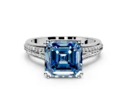 Solitaire Engagement Ring Setting for Fancy Blue Asscher Cut Center with Pave Rail Split Shank and Prong Head in White Gold
