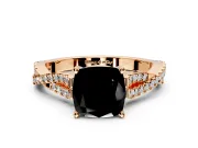 Solitaire Engagement Ring Setting for Fancy Black Cushion Cut Center with Twisted Pave Split Shank and Prong Head in Rose Gold
