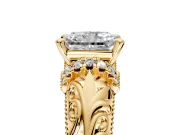 Solitaire Engagement Ring Setting for Radiant Cut Center with Filigree Accent Basket and Prong Head in Yellow Gold