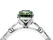 Baguette Engagement Ring Setting for Fancy Green Emerald Cut Center with Alternating Bar-Set Band and Prong Head in Platinum