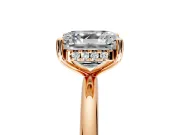 Hidden Halo Engagement Ring Setting for Asscher Cut Center with Thin Round-Wire Band and Prong Head in Rose Gold