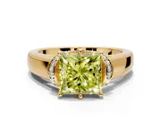 Solitaire Engagement Ring Setting for Fancy Yellow Princess Cut Center with Wide Band, Pave Collar and Prong Head in Yellow Gold