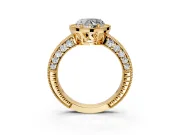 Milgrain Halo Engagement Ring Setting for Heart-Shaped Center with Wide Pave Band and Prong Head in Yellow Gold