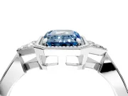 Cluster Engagement Ring Setting for Fancy Blue Emerald Cut Center with Milgrain Shoulder Clusters and Prong Head in Sterling Silver