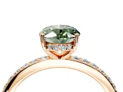 Solitaire Engagement Ring Setting for Fancy Green Oval Center with Fine Pave Band and Prong Head in Rose Gold