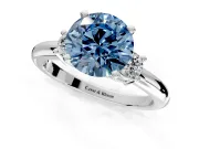 3 Stone Engagement Ring Setting for Fancy Blue Round Cut Center with Wide Plain Band and Prong Head in White Gold