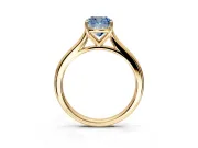 Solitaire Engagement Ring Setting for Fancy Blue Cushion Cut Center with Narrow Cathedral Band and Prong Head in Yellow Gold