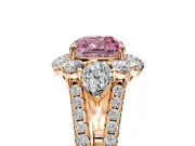 Halo Engagement Ring Setting for Fancy Pink Cushion Cut Center with Two-Strand Split Shank and Prong Head in Rose Gold