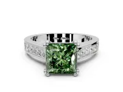 Solitaire Engagement Ring Setting for Fancy Green Princess Cut Center with Channel Band and Double Claw Prong Head in White Gold