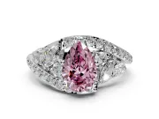 Halo Engagement Ring Setting for Fancy Pink Pear-Shaped Center with Marquise and Pave Bypass Band and Prong Head in Sterling Silver