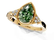 Cluster Engagement Ring Setting for Fancy Green Pear-Shaped Center with Milgrain Shoulder Clusters and Prong Head in Yellow Gold