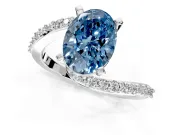 Solitaire Engagement Ring Setting for Fancy Blue Oval Center with Pave Bypass Swirl Band and Prong Head in Sterling Silver